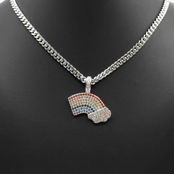 20" x 5mm Cuban Chain - 14 White Gold Finish Rainbow Cloud. - Picture 5 of 10
